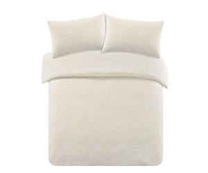 Brentfords Teddy Fleece Duvet Set King Size Cream, Quilt Cover Bedding Set Super Soft Warm Cosy Winter Bed Set with Pillowcases King Size Christmas Duvet
