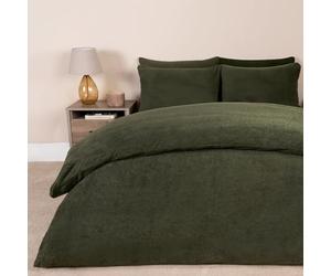 Brentfords Teddy Fleece Duvet Set King Size Green, Fluffy Fleece Bedding King Size Christmas Duvet Set Ultra Soft Warm Comfy Cosy Winter Bed Set with Pillowcases - Woodland Green