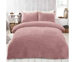 Brentfords Teddy Fleece Duvet Set King Size, Pink Fluffy Duvet Set Winter Christmas Bedding King Size Fluffy Fleece Ultra Soft Warm Covers with Pillowcases