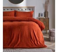 Brentfords Teddy Fleece Duvet Set, Super Soft Warm Thermal King Size Duvet Cover Set Luxury Plain Dye Fluffy Fleece Cosy King Size Teddy Bear Bedding with Pillowcases, Rust
