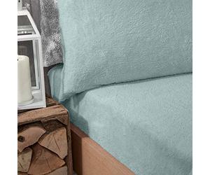 Brentfords Teddy Fleece Fitted Bed Sheet Plain Thermal Warm Soft Cosy Luxury Bedding, Duck Egg - Superking
