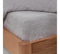 Brentfords Teddy Fleece Fitted Bed Sheet Plain Thermal Warm Soft Luxury Sherpa Bedding, Grey Silver - Super King