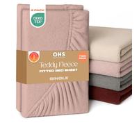 Brentfords Teddy Fleece Fitted Sheet 2 Pack, Soft Warm Thermal Teddy Bear Bedding Deep Pocket 25cm Fade Resistant Cuddly Cosy Fluffy Single Sheet Fitted 2 Pack, Blush Pink - Single