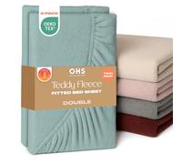 Brentfords Teddy Fleece Fitted Sheet Double 2 Pack, Soft Warm Thermal Teddy Bear Bedding Deep Pocket 25cm Fade Resistant Cuddly Cosy Fluffy 2 Pack Fitted Sheet Double, Duck Egg