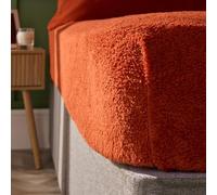 Brentfords Teddy Fleece Fitted Sheet, Easy Care Soft Warm Thermal Fitted Sheet Double Bed Deep Pocket 25cm Shrinkage & Fade Resistant Teddy Bear Bedding, Rust