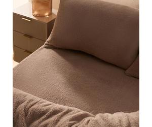 Brentfords Teddy Fleece Fitted Sheet, Easy Care Soft Warm Thermal Fitted Sheet Single Deep Pocket 25cm Shrinkage & Fade Resistant Fluffy Teddy Bear Bedding, Mink