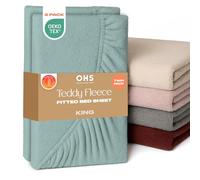 Brentfords Teddy Fleece Fitted Sheet King size 2 Pack, Soft Warm Thermal Teddy Bear Bedding Deep Pocket 25cm Fade Resistant Cuddly Cosy Fluffy 2 Pack Fitted Sheet, Duck Egg - King