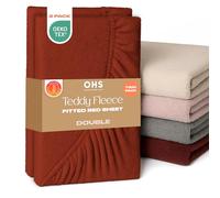 Brentfords Teddy Fleece Fitted Sheet, Soft Warm Thermal Double Fitted Sheets 2 Pack Teddy Bear Bedding Bed Cover Deep Pocket 25cm Fade Resistant Cuddly Cosy Fluffy Bedding, Rust