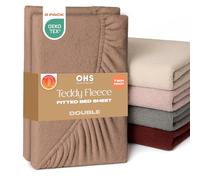 Brentfords Teddy Fleece Fitted Sheet, Soft Warm Thermal Double Fitted Sheets 2 Pack Teddy Bear Bedding Bed Cover Deep Pocket 25cm Fade Resistant Cuddly Cosy Fluffy Bedding, Mink