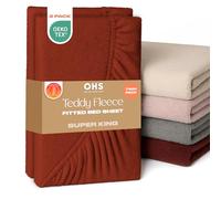 Brentfords Teddy Fleece Fitted Sheet, Soft Warm Thermal Super King Fitted Sheet 2 Pack Teddy Bear Bedding Bed Cover Deep Pocket 25cm Fade Resistant Cuddly Cosy Fluffy Bedding, Rust