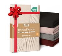 Brentfords Teddy Fleece Fitted Sheet, Valentines Gifts for Her Soft Warm Single Fitted Sheet Thermal Luxury Winter Bed Sheets Fluffy Cuddly Teddy Bear Bedding Bed Cover Easy to Use Fit, Cream Beige