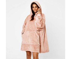 Brentfords Teddy Fleece Oversized Hoodie Blanket Wearable Soft Warm Cosy Giant Thermal Throw Blanket Hoodie for Women Men Teens, One Size, Blush Pink - Adults