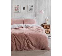 Brentfords Teddy Fleece Reversible Blush & Grey Duvet Cover & Pillowcase Set Pink