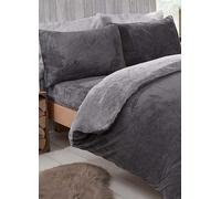 Brentfords Teddy Fleece Reversible Charcoal & Silver Duvet Cover & Pillowcase Set Grey
