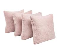Brentfords Teddy Fleece Set of 4 x Cushion Covers 45 x 45 cm Warm Super Soft Home Sofa Decor, 18" x 18" - Blush Pink