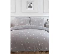 Brentfords Teddy Fleece Stars Grey Duvet Cover & Pillowcase Set Grey