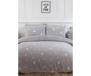 Brentfords Teddy Fleece Stars Grey Duvet Cover & Pillowcase Set Grey