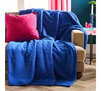 Brentfords Teddy Fleece Throw Blanket for Bed, Soft Warm Cosy Throws for Sofas Settee Fluffy Winter Blanket Decorative Throw over Couch Double Bed Throws, Cobalt Blue - 150 x 200cm