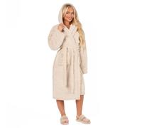 Brentfords Teddy Marl Beige Ladies Dressing Gown, Soft Warm Comfy Womens Hooded Dressing Gowns Luxury Oversized Fluffy Dressing Gown, One Size