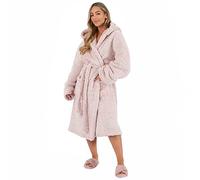 Brentfords Teddy Marl Soft Fleece Comfortable Adults Dressing Gown Unisex Full-Length V-Neck Style Cosy Trendy Robe - Blush Pink, One Size