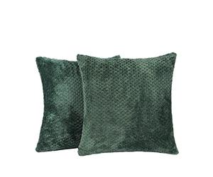Brentfords Waffle Fleece Cushion Covers Set of 2 Plush Scatter Home Decor Pack 45 x 45 cm, 18" x 18" - Forest Green