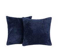 Brentfords Waffle Fleece Cushion Covers Set of 2 Plush Scatter Home Decor Pack 45 x 45 cm, 18" x 18" - Navy Blue