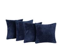 Brentfords Waffle Fleece Set of 4 x Cushion Covers 45 x 45 cm Plush Scatter Home Decor Pack, 18" x 18" - Navy Blue