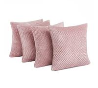 Brentfords Waffle Fleece Set of 4 x Cushion Covers 45 x 45 cm Plush Scatter Home Decor Pack, 18" x 18" - Blush Pink