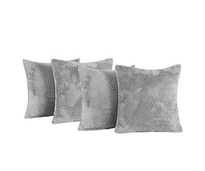 Brentfords Waffle Fleece Set of 4 x Cushion Covers 45 x 45 cm Plush Scatter Home Decor Pack, 18" x 18" - Charcoal Grey