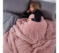 Brentfords Weighted Blanket 10kg Teddy Fleece, Blush Pink King 150 x 200cm | Quilted Heavy Blanket Anxiety Relief for Adults Sleep Therapy Calming Stress Fluffy Weighted Blanket with Micro Glass Beads