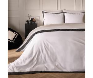 Brentfords White Bedding Double Duvet Set, Super Soft Warm Cosy Microfibre Polyester Stylish Charcoal Contrast Border Bedding Double Bed Set Quilt Cover with Pillowcases