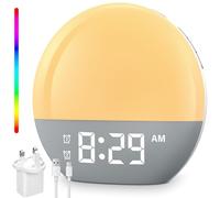 Brenth Sunrise Alarm Clock, Wake Up Light with Sunrise/Sunset Simulation Dual Alarms, 9 Min Snooze, 10 Colors Atmosphere Lamp, 24 Natural Sounds & FM Radio, Charging Port, Dimmable Bedside Night Lamp