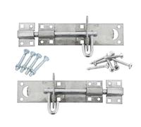 Brenton Bolt - 4", 6" or 8" | Black Japanned, Galvanised or BZP Finish | Pair with Fixings | Heavy Duty Gate, Shed or Door Bolt with Back Plate (Galvanised, 6" (150mm))