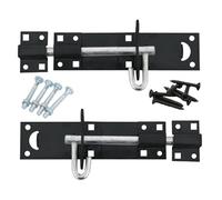 Brenton Bolt - 4", 6" or 8" | Black Japanned, Galvanised or BZP Finish | Pair with Fixings | Heavy Duty Gate, Shed or Door Bolt with Back Plate (Black Japanned, 8" (200mm))