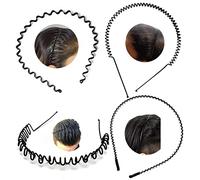 BrenzaFab 4 Pcs Black Flexible Metal Wavy, Spring, Zig Zag, Chain And Simple Hair Band Hair Hoop Hairband Daily Use For Unisex Men Women