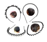 BrenzaFab 4 Pcs Unisex Men Women Black Metal Wavy Spring And Zig Zag Band Hair Hoop Hairband And Plastic Hair Band Double Layer Twist Plait Hairband For Daily Use For Unisex Men Women