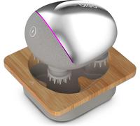 Breo Portable Mini Scalp Massager - IPX7 Waterproof Rechargeable Head Massager for Scalp Relax, Stress Relief Tool with Bamboo Wood Charging Base, Removable Massage Nodes (Silver with Base)