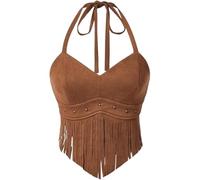 Breoklla Country Concert Outfit for Women Fringe Western Rodeo Cowgirl Shirts 70s Hippie Tops with Tassel, Brown(suggest Size Up), L