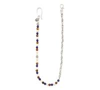 BRERA 67 Men's Key Chain for Trousers, Wallet Chain with Natural Stones and Antique Silver Details, Chain with Carabiner for Keys, Natural Aulite Blue Agate Tiger's Eye Beads, One size