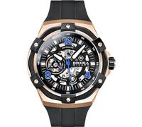 Brera Milano Men's Watch Supersport Evo 45Mm Automatic, Rose Gold Steel Case, Black Dial - Black Natural Rubber Strap