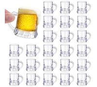Breroa 24 Pieces Mini Plastic Beer Mugs 1 Ounce Mini Beer Mug Shot Glasses with Handles Clear Reusable Beer Stein Beer Tasting Glasses for Drinking Beer Festival Party Barbecue Wedding