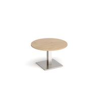 Brescia circular coffee table with flat square brushed steel base 800mm - Kendal oak