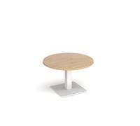 Brescia circular coffee table with flat square white base 800mm - Kendal oak
