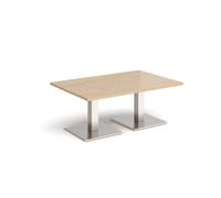 Brescia rectangular coffee table with flat square brushed steel bases 1200mm x 800mm - Kendal oak
