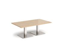 Brescia rectangular coffee table with flat square brushed steel bases 1400mm x 800mm - Kendal oak