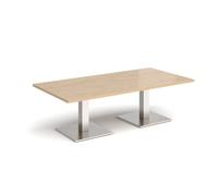 Brescia rectangular coffee table with flat square brushed steel bases 1600mm x 800mm - Kendal oak