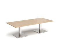 Brescia rectangular coffee table with flat square brushed steel bases 1800mm x 800mm - Kendal oak