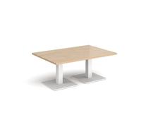 Brescia rectangular coffee table with flat square white bases 1200mm x 800mm - Kendal oak