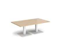 Brescia rectangular coffee table with flat square white bases 1400mm x 800mm - Kendal oak
