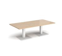 Brescia rectangular coffee table with flat square white bases 1600mm x 800mm - Kendal oak